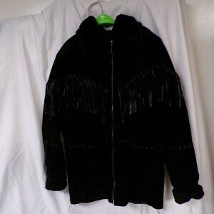 WOMENS Vintage Black Leather Fringe  MC Jacket G-3 Size Large